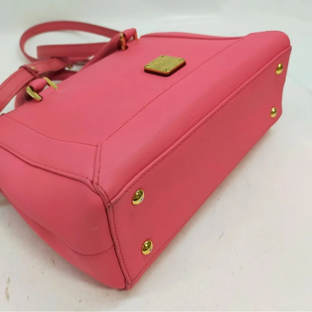 Authentic MCM Hand Bag Pink Leather crossbody purse HOT PINK - Picture 5 of 9